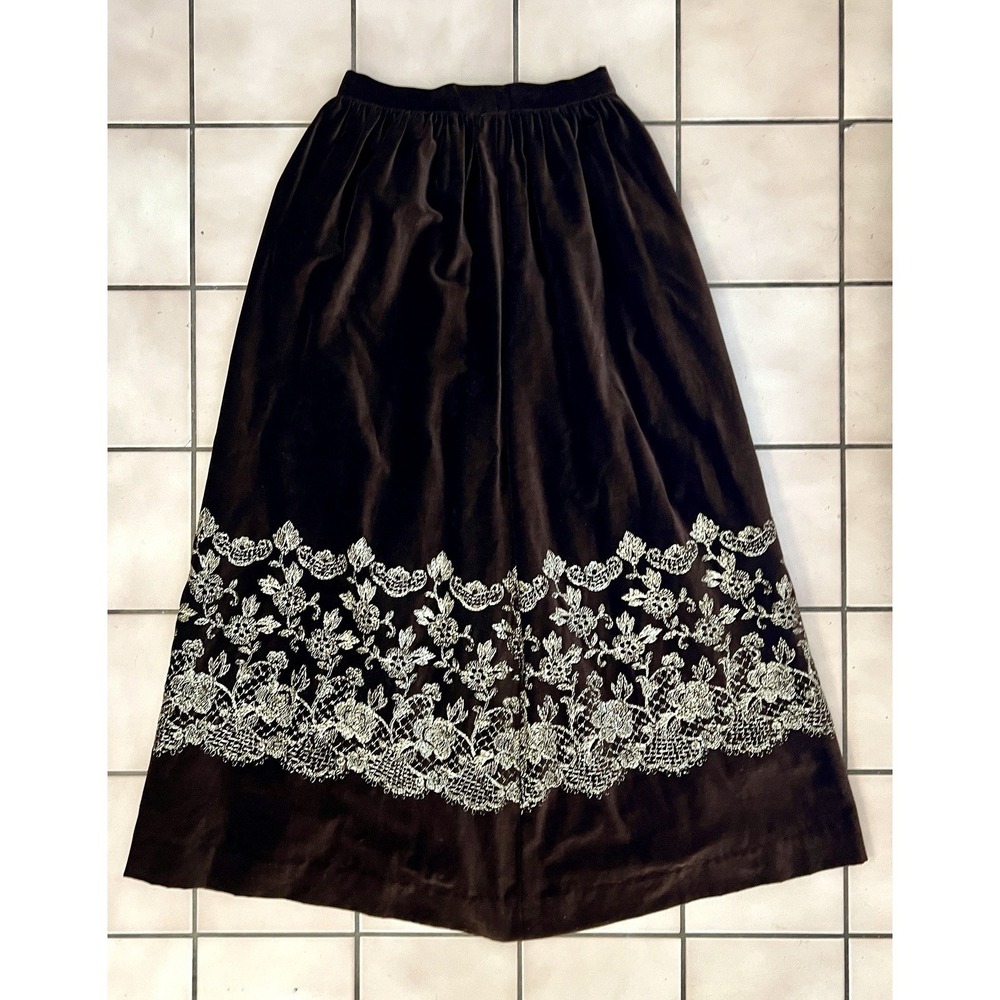 Vintage Lee Jordan‎ New York brown Velvet Gold embroidery Maxi skirt